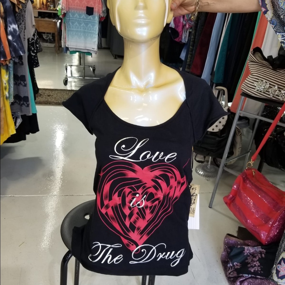 Love Black Red Designer Tee Shirt Womens Top